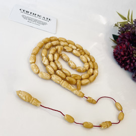 Tiger Baltic Amber Misbaha, 45 Beads Yellow & White Natural Amber Tasbih