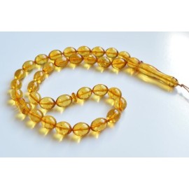 Misbaha Prayer - Baltic Amber Beads 31 grams olive beads light tea مسبحة