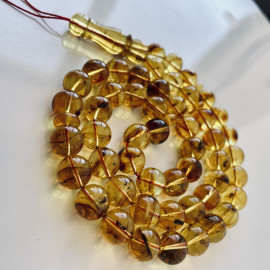 Natural Amber Prayer Beads with Insect Inclusions, Amber Tesbih