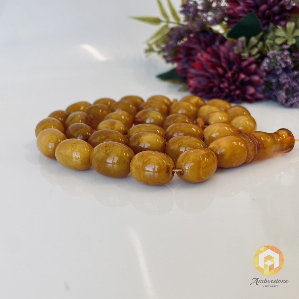 Old Orange Natural Amber Stone Prayer Beads