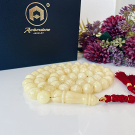 White Baltic Amber Tasbeeh, 51 Beads Collector’s Natural White Amber Misbaha