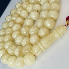 White Baltic Amber Tasbeeh, 51 Beads Collector’s Natural White Amber Misbaha