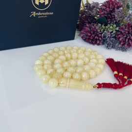 White Baltic Amber Tasbeeh, 51 Beads Collector’s Natural White Amber Misbaha