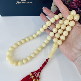 NEW White Baltic Amber Tasbeeh, 51 Beads Collector’s Natural White Amber Misbaha
