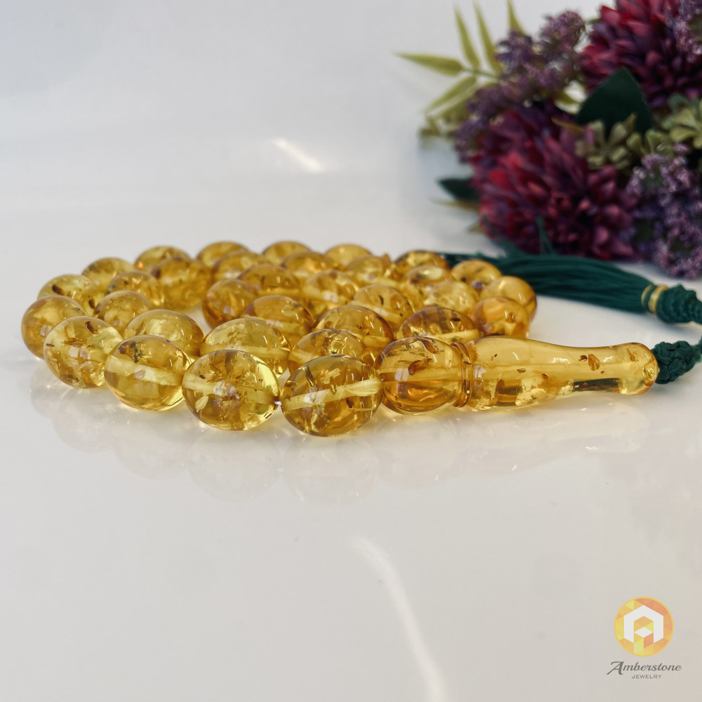 Natural Baltic Amber Tasbih, Yellow Olive Beads, Ramadan Gift