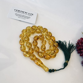Natural Baltic Amber Tasbih, Yellow Olive Beads, Ramadan Gift