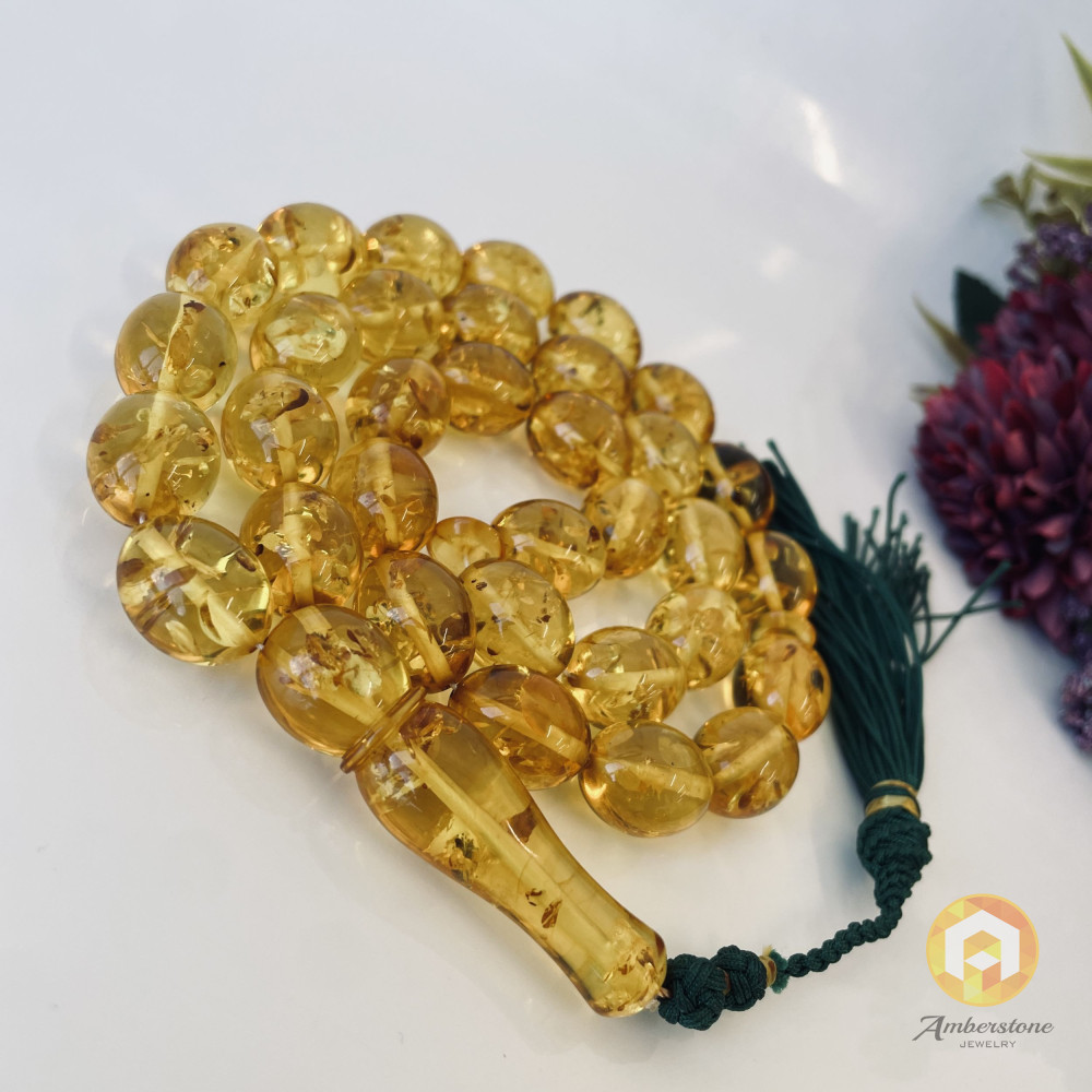 🎥 Natural Baltic Amber Tasbih, Yellow Olive Beads, Ramadan Gift