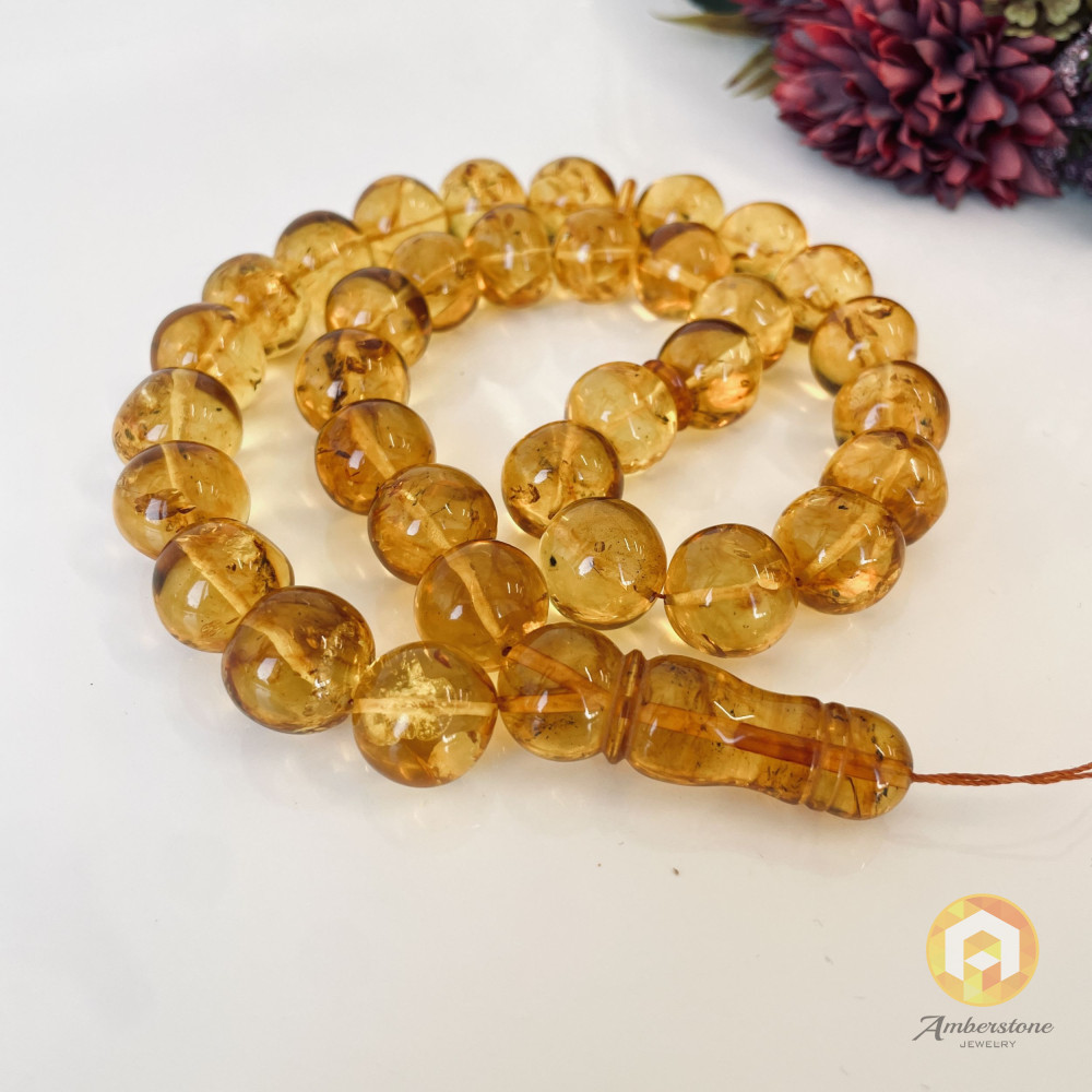 Cognac Natural Baltic Amber Misbaha, Amber Rosary