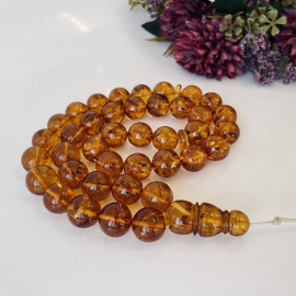 Cognac Natural Baltic Amber Islamic Prayer Beads, Amber Rosary