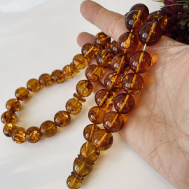 Cognac Natural Baltic Amber Islamic Prayer Beads, Amber Rosary