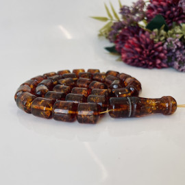 Gold Cognac Baltic Amber Tasbih, 33 Barrel...