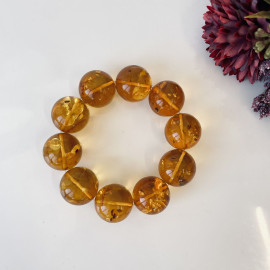 Cognac Baltic Amber Bracelet, Natural Amber Beads with Inclusions 23mm
