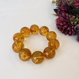 Cognac Baltic Amber Bracelet, Natural Amber Beads with Inclusions 23mm