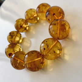 Cognac Baltic Amber Bracelet, Natural Amber Beads with Inclusions 23mm