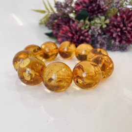 Cognac Baltic Amber Bracelet, Natural Amber Beads with Inclusions 23mm