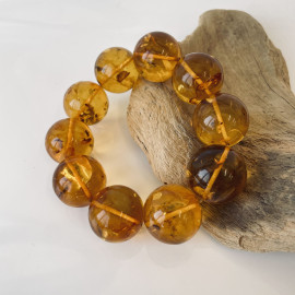 Cognac Baltic Amber Bracelet, Natural Amber Beads with Inclusions 23mm