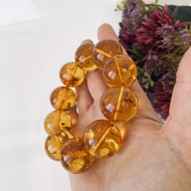 Cognac Baltic Amber Bracelet, Natural Amber Beads with Inclusions 23mm