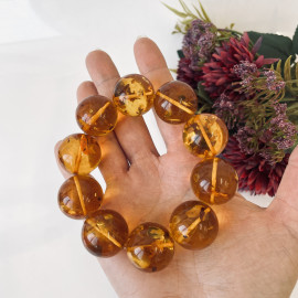 Cognac Baltic Amber Bracelet, Natural Amber Beads with Inclusions 23mm