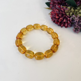 Cognac Baltic Amber Bracelet, 13mm Barrel Beads Natural Amber