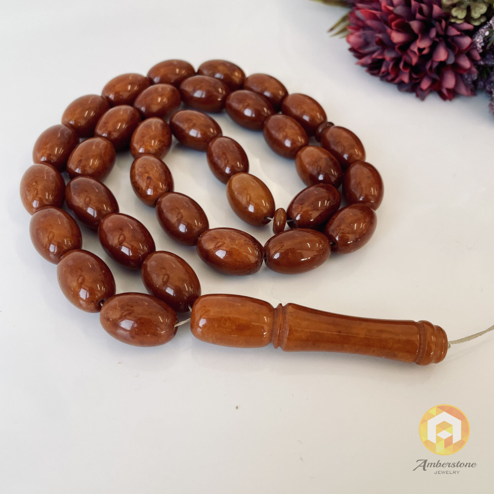 عنبر البلطيق العتيق، مسبحة إسلامية 33 خرزة، مصباحة عنبر البلطيق الطبيعي