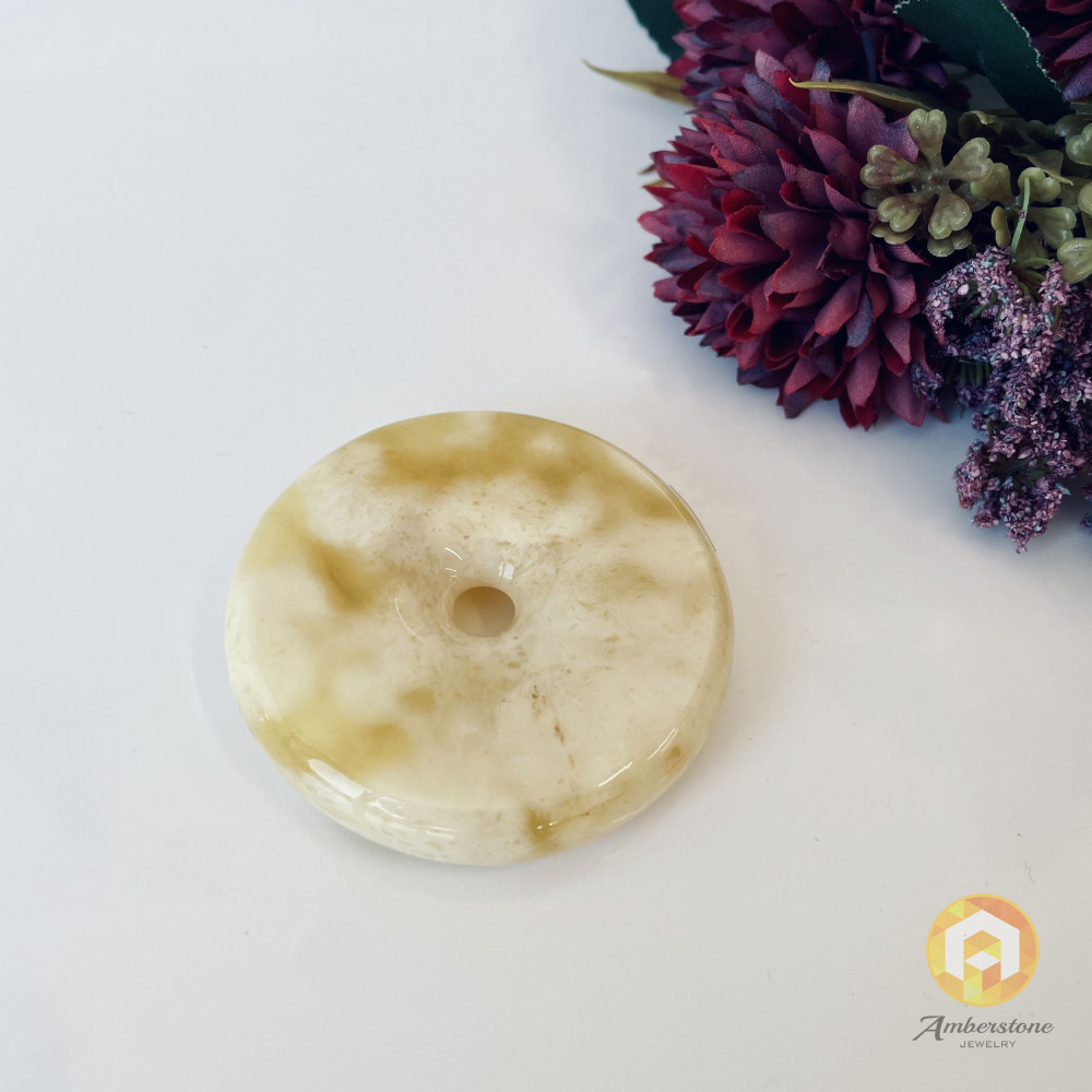 Premium Quality Genuine Baltic Amber Donut Pendant in Yellow Tiger