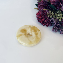 Premium Quality Genuine Baltic Amber Donut Pendant in Yellow Tiger