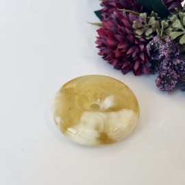 Premium Quality Genuine Baltic Amber Donut Pendant in Yellow Tiger