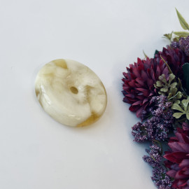Yellow & White Baltic Amber Donut Pendant, Natural Amber Circle Necklace