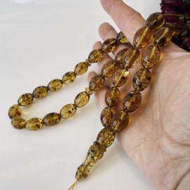 Green Baltic Amber Misbaha, Natural Olive Beads...