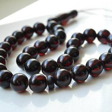 Cherry Baltic Amber Misbaha Prayer, Deep Red Color Baltic Amber Islamic Prayer, Tespih Beads 25.5 grams 11 mm rosary