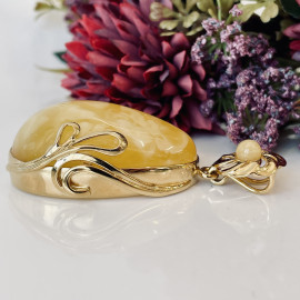Yellow Baltic Amber Pendant, Natural Amber Gold-Plated 925 Silver Statement Pendant