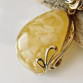 Yellow Baltic Amber Pendant, Natural Amber Gold-Plated 925 Silver Statement Pendant