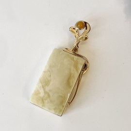 NEW White Baltic Amber Pendant, Rectangular...