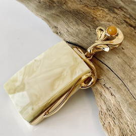 White Baltic Amber Pendant, Rectangular Natural Amber Statement Pendant