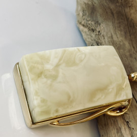 NEW White Baltic Amber Pendant, Rectangular Natural Amber Statement Pendant