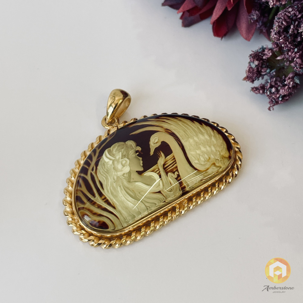 Premium Quality Genuine Baltic Amber Donut Pendant in Yellow Tiger