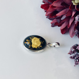 NEW Hand-Carved Baltic Amber Pendant, Rose Engraved Natural Amber in Sterling Silver