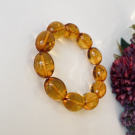 Cognac Baltic Amber Olive Bracelet, Natural Amber Handmade in Poland