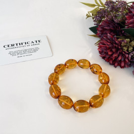 Cognac Baltic Amber Olive Bracelet, Natural Amber Handmade in Poland