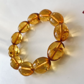 Cognac Baltic Amber Olive Bracelet, Natural Amber Handmade in Poland
