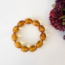 Cognac Baltic Amber Olive Bracelet, Natural Amber Handmade in Poland