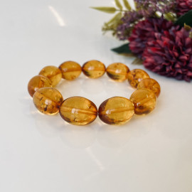 Cognac Baltic Amber Olive Bracelet, Natural Amber Handmade in Poland