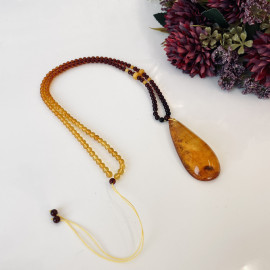 NEW Cognac Baltic Amber Necklace, Ombre Beaded Necklace with Teardrop Amber Pendant