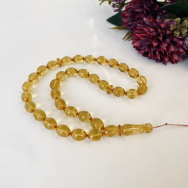 Yellow Baltic Amber Islamic Rosary, Natural Olive Amber Misbaha Tasbih