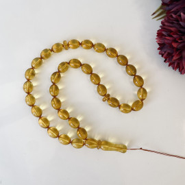 Yellow Baltic Amber Islamic Rosary, Natural Olive Amber Misbaha Tasbih