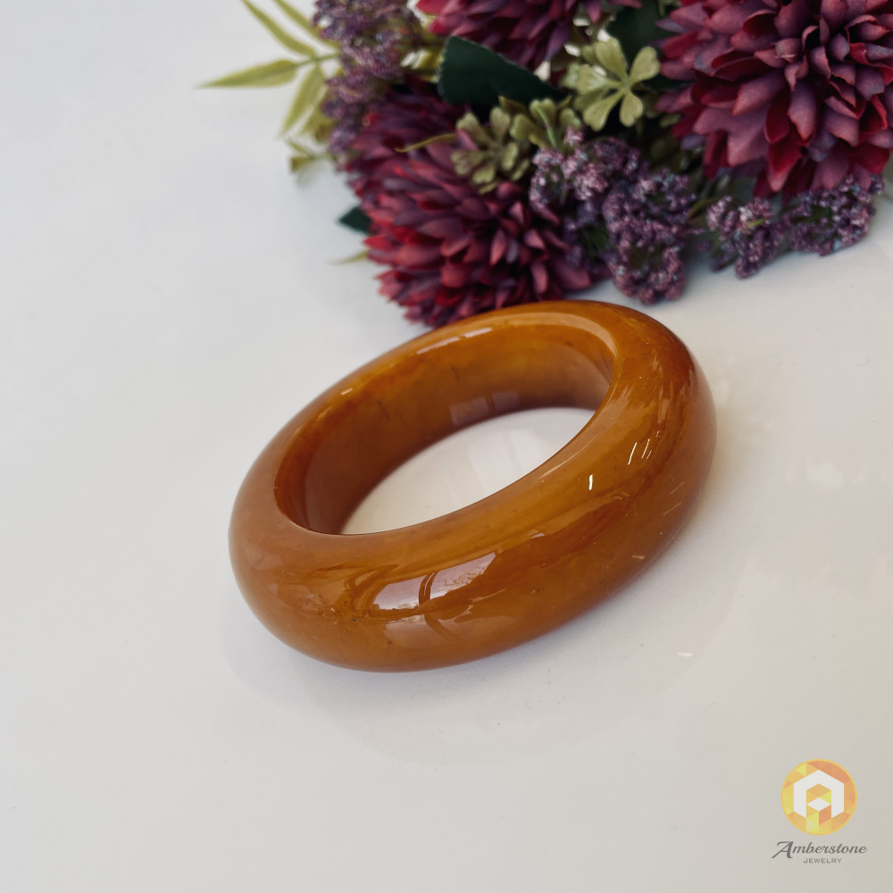 Brown Baltic Amber Bangle Bracelet, Natural Solid Amber Cuff Bracelet