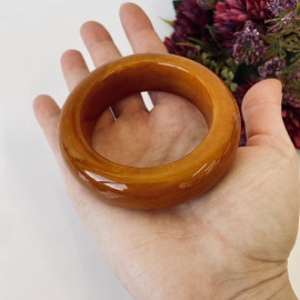 Brown Vintage  Baltic Amber Bangle Bracelet, Natural Solid Amber Cuff Bracelet