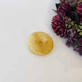 NEW Yellow Baltic Amber Donut Pendant, Natural Amber Circle Necklace