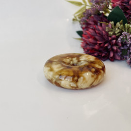 Orange and White Baltic Amber Donut Pendant, Natural Amber Circle Necklace