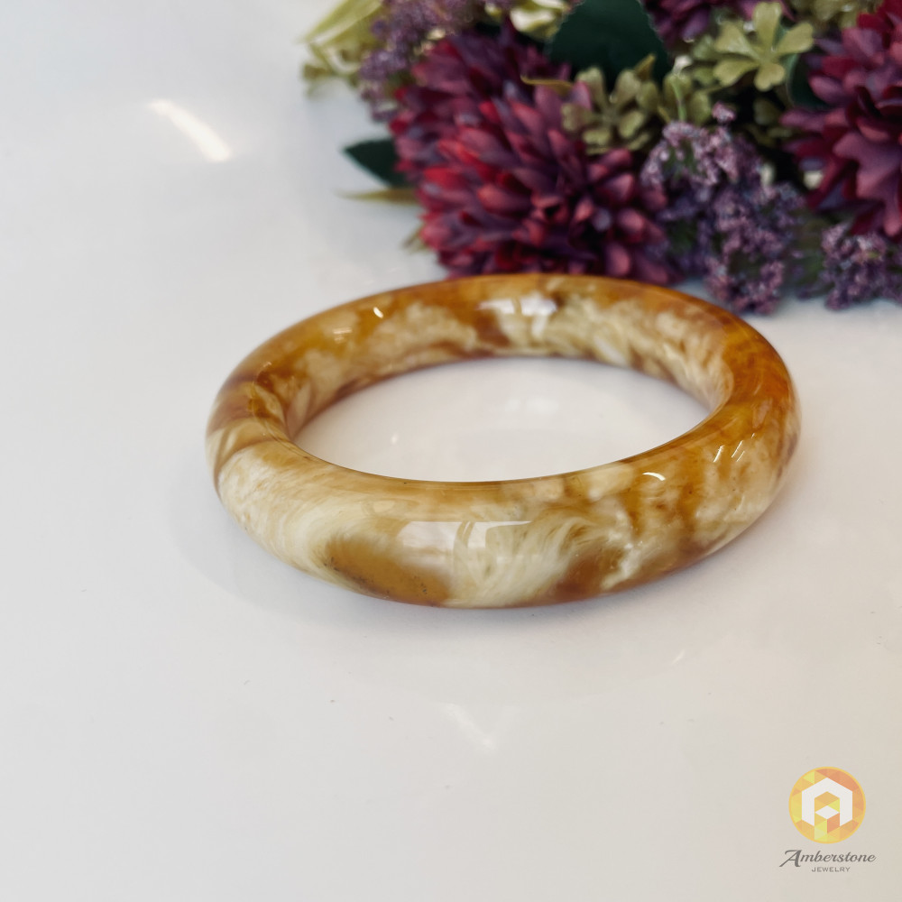 Bangle Bracelet, Natural Amber Cuff Bracelet, Orange and White Baltic Amber